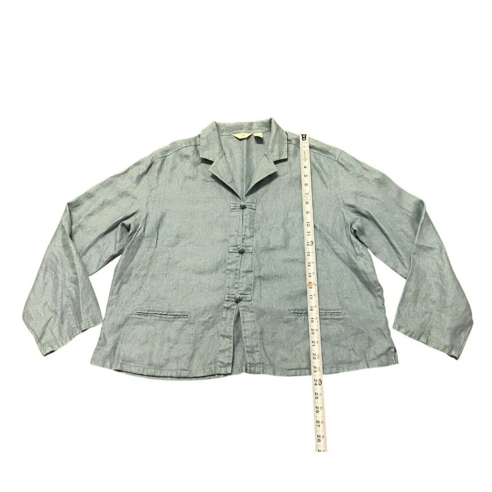 J. Jill Shacket Womens 1X Linen‎ Toggle Button Down Long Sleeve Slate Blue - Image 5