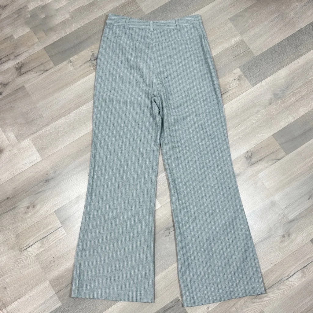 Princess‎ Polly Rach Striped Linen Blend Flare Leg Crop Pants Teal Grey 8 - Image 9