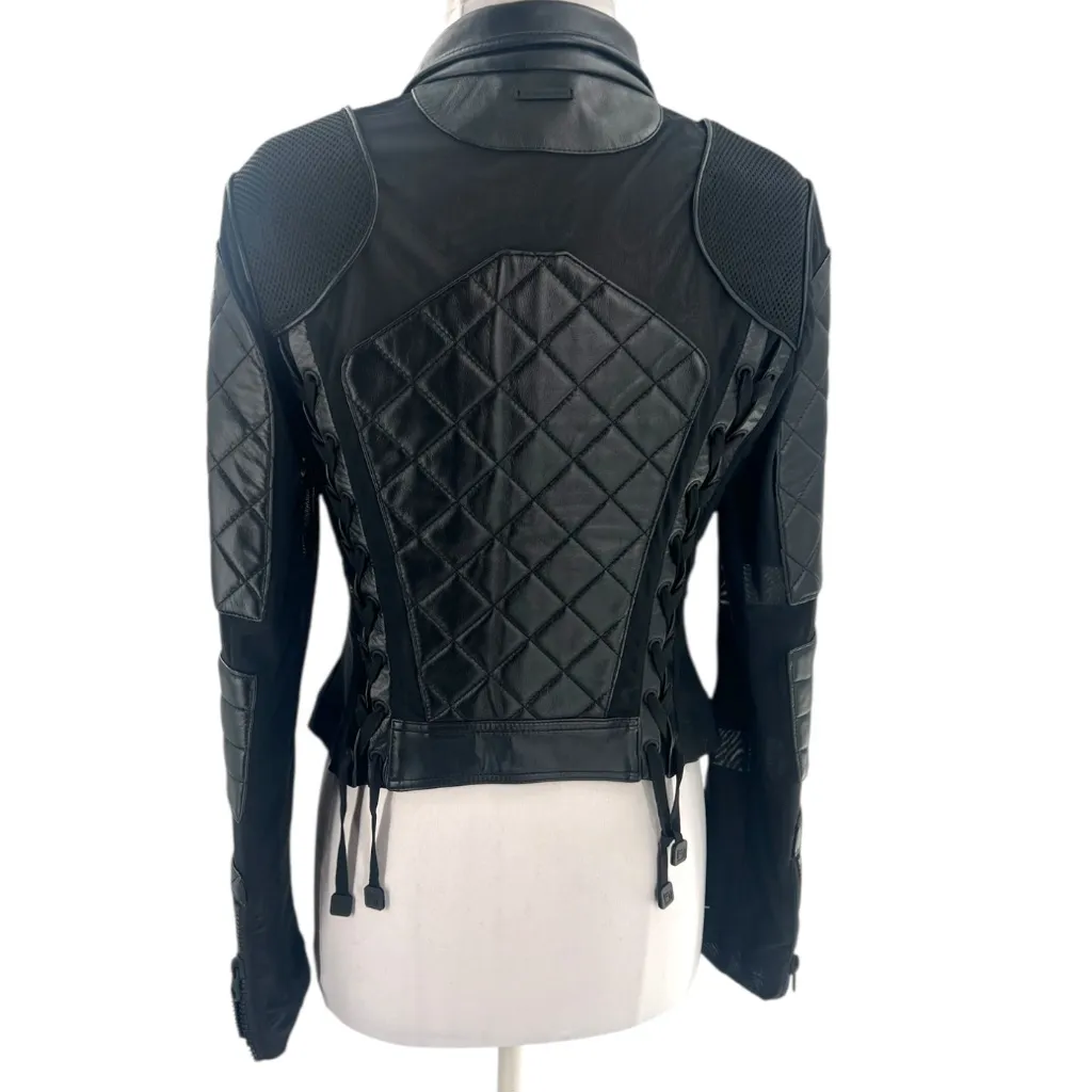 Blanc Noir Classic Leather Mesh Moto Jacket Black sz M Size M - Image 11