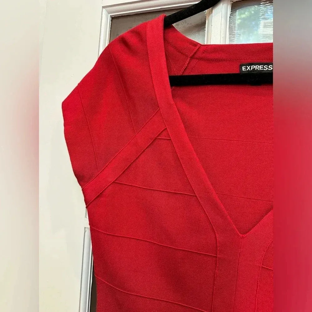 Express Y2K Red Bondage Bodycon Fitted Sheath Dress Size Large L Holiday Party - Image 4