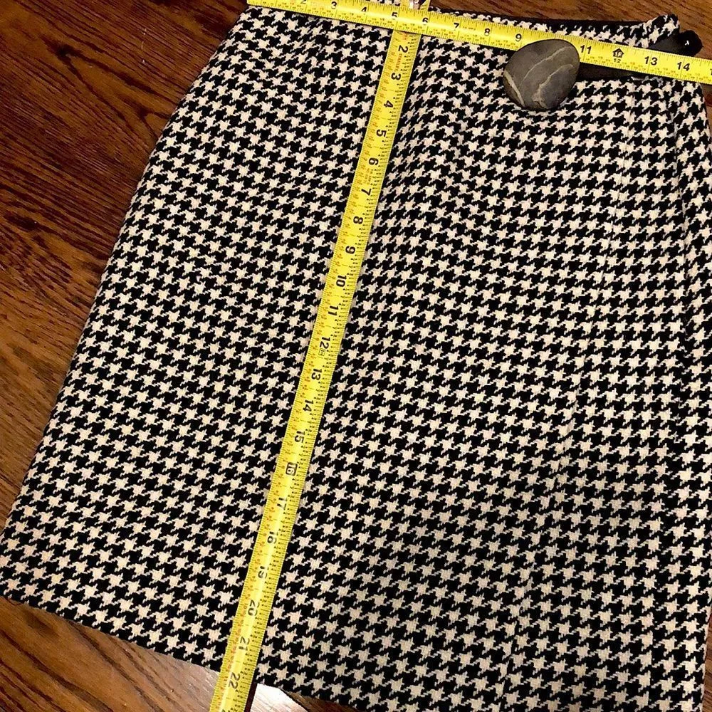 RALPH LAUREN Black White Houndstooth Wool Lined Wrap Skirt Leather Closure Sz 4 - Image 9