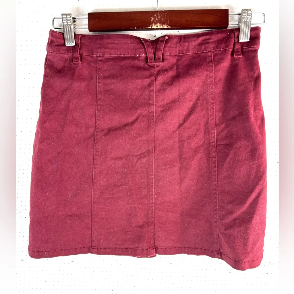 Altar'd State S Burgundy Button Front Denim Mini Skirt - Image 2