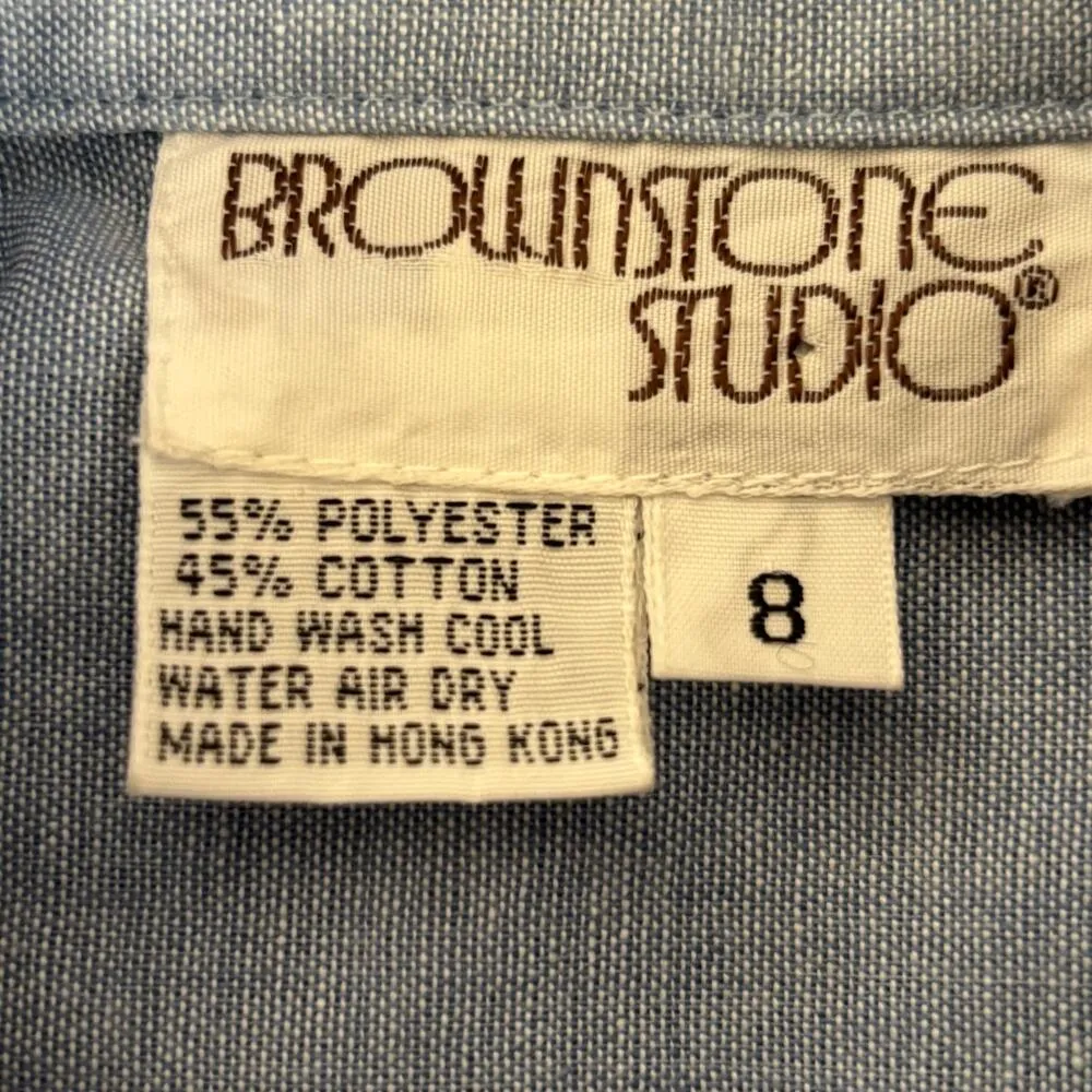 Vintage 80s Chambray Floral Embroidered Shirt Pintuck Pleats Long Sleeve Top 8 Blue - Image 9