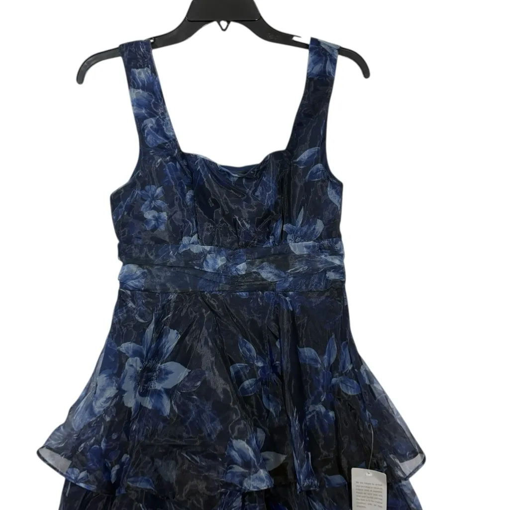 LULU'S NWT Dramatic Glamour Navy Blue Floral Organza Tiered Midi Dress S - Image 4
