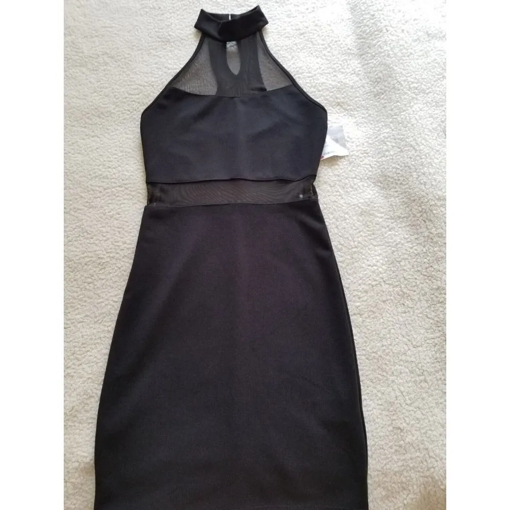 BEBE Illusion Mesh Cut Out Mini Halter Dress Black Sleeveless Women's Size M - Image 9