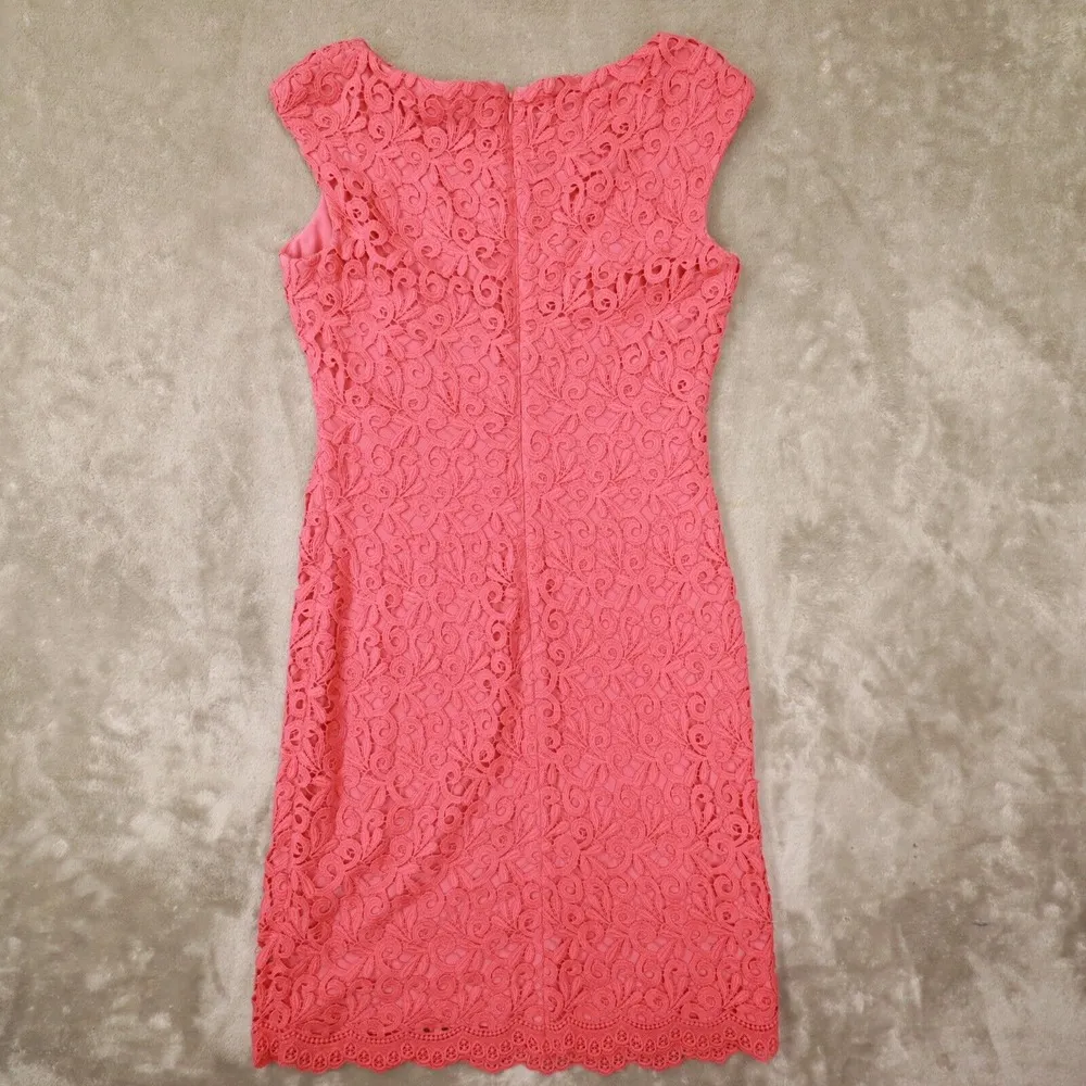 LAUREN Ralph Lauren Women's Coral Pink Crochet Overlay Cap Sleeve Dress size 4‎ - Image 10