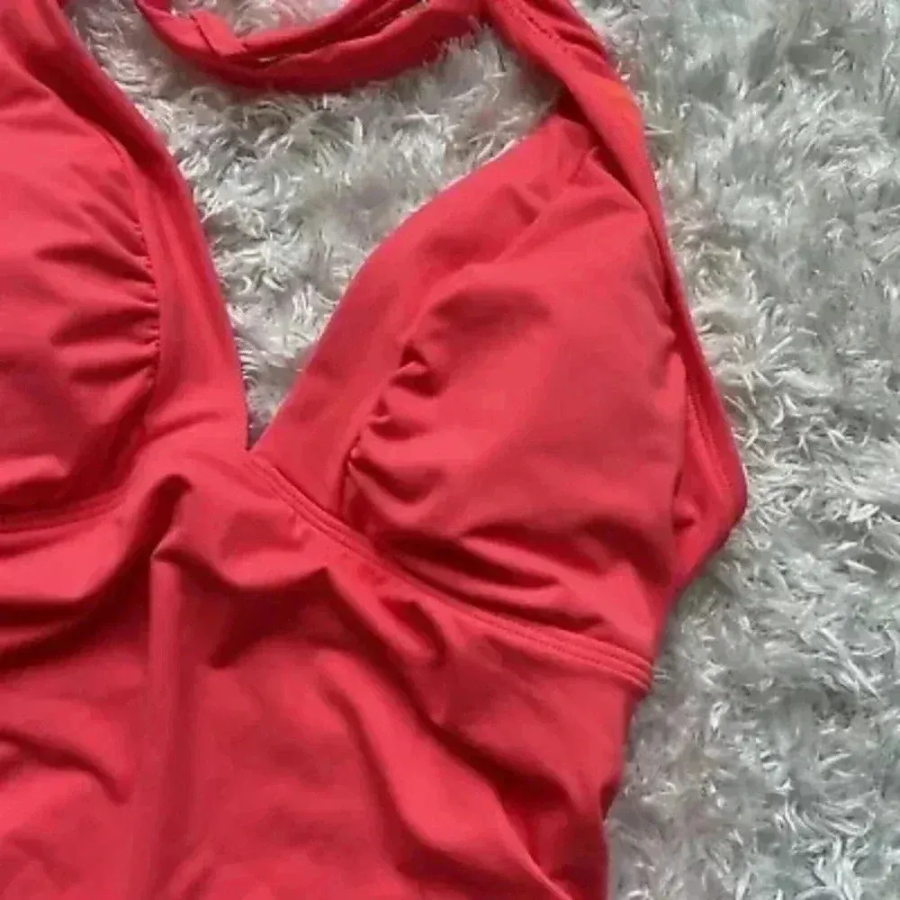 Athleta Halter Swimming Tank Top Orange Size S - Image 3