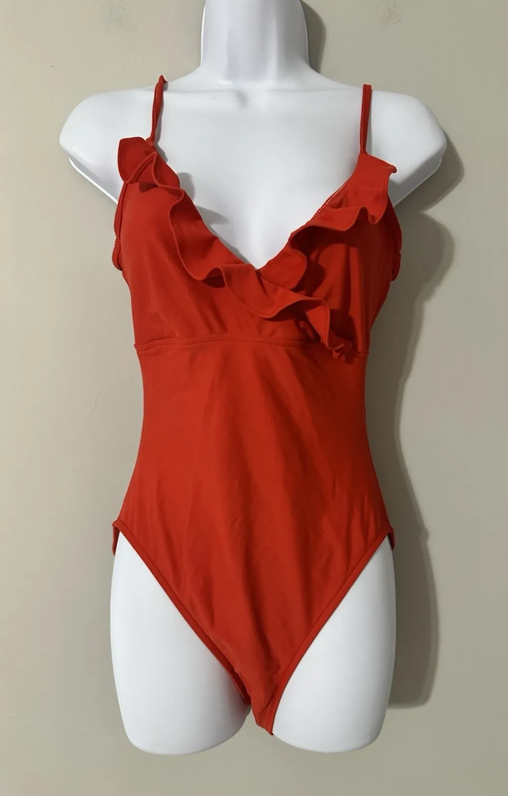 Vintage 80s 90s Oscar de la Renta Red Ruffle One-Piece Swimsuit Size 12 - Image 1