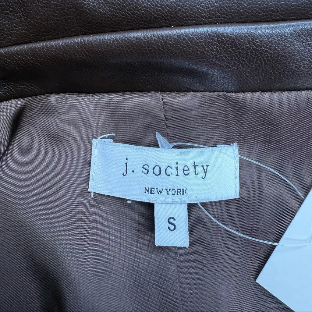 J. Society Brown Vegan Leather Blazer Size S - Image 7