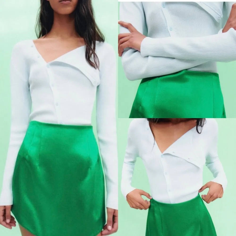 ZARA Knit Button Front Blouse Shirt SZ M light blue - Image 4