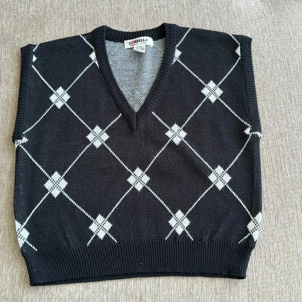 Loubella Vintage 80's Knit Vest Women Size L Diamonds pattern Black White Size L - Image 10