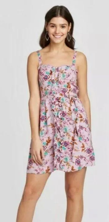 NWT Lavender Purple Floral Ruffle Front Dress New - Image 1