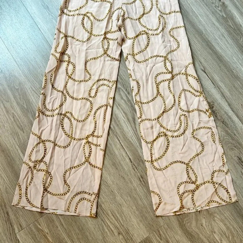 L'AGENCE Silk Pink Chain Print Chiara Wide Leg Jumpsuit Size 2 NWT - Image 8