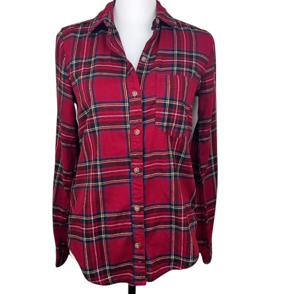 Abercrombie & Fitch Soft AF Red Plaid Flannel Long Sleeve Button Down Shirt XS - Image 5