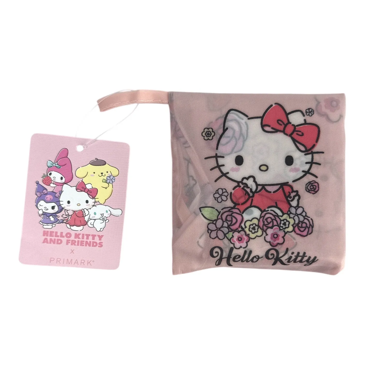Hello Kitty Reusable Foldable Tote Bag Pink Floral Eco Shopping Bag NWT - Image 4