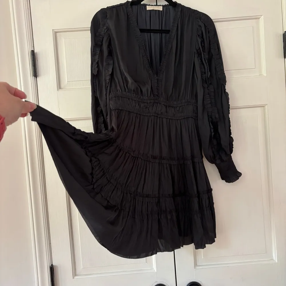 Ulla Johnson Amara Dress Noir Black Plisse Satin Mini Dress Size 4 Small Ruffle - Image 10
