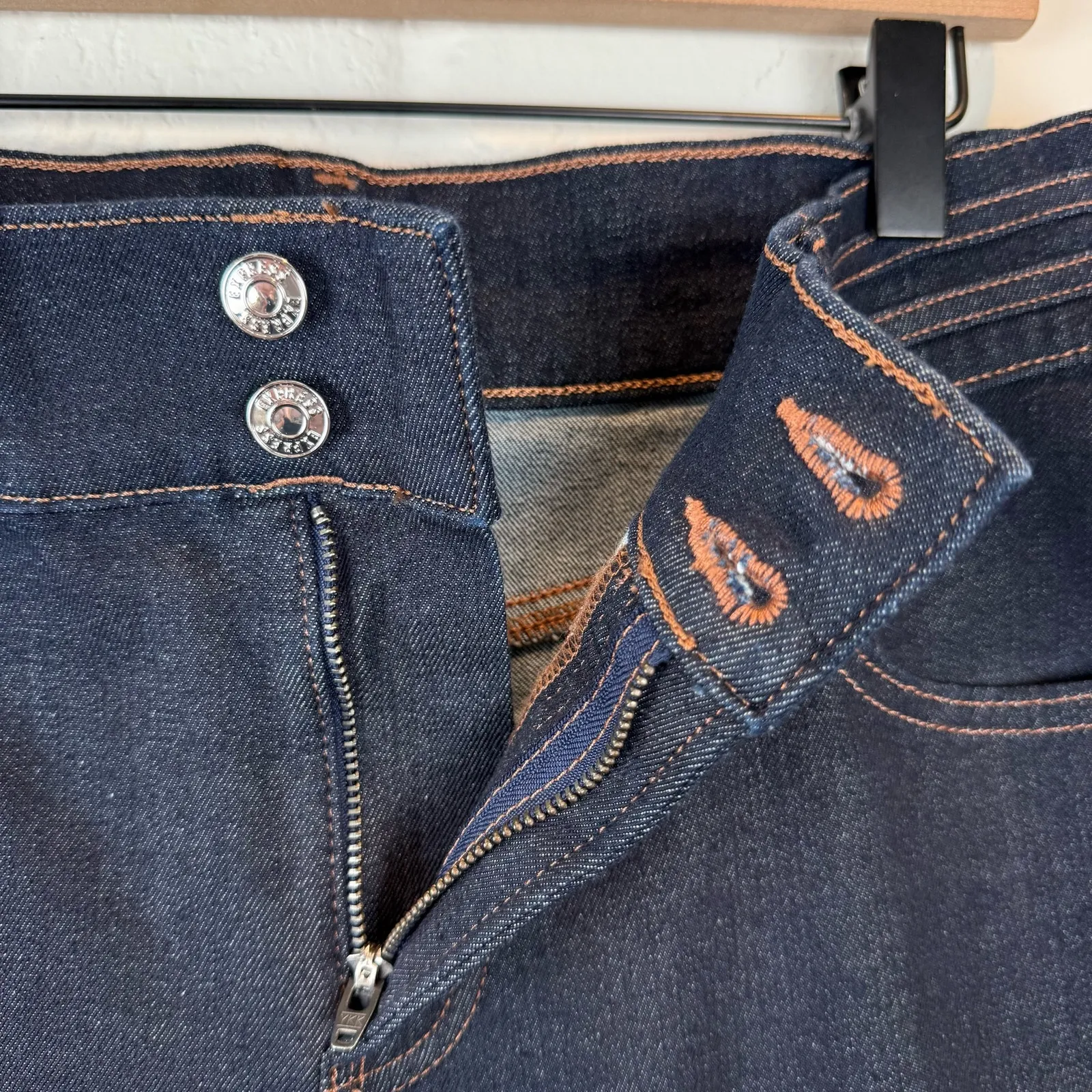 Express Jeans Dark Wash Blue '70s Flare Mid Rise Hyper Sculpt Stretch Denim 8R - Image 11