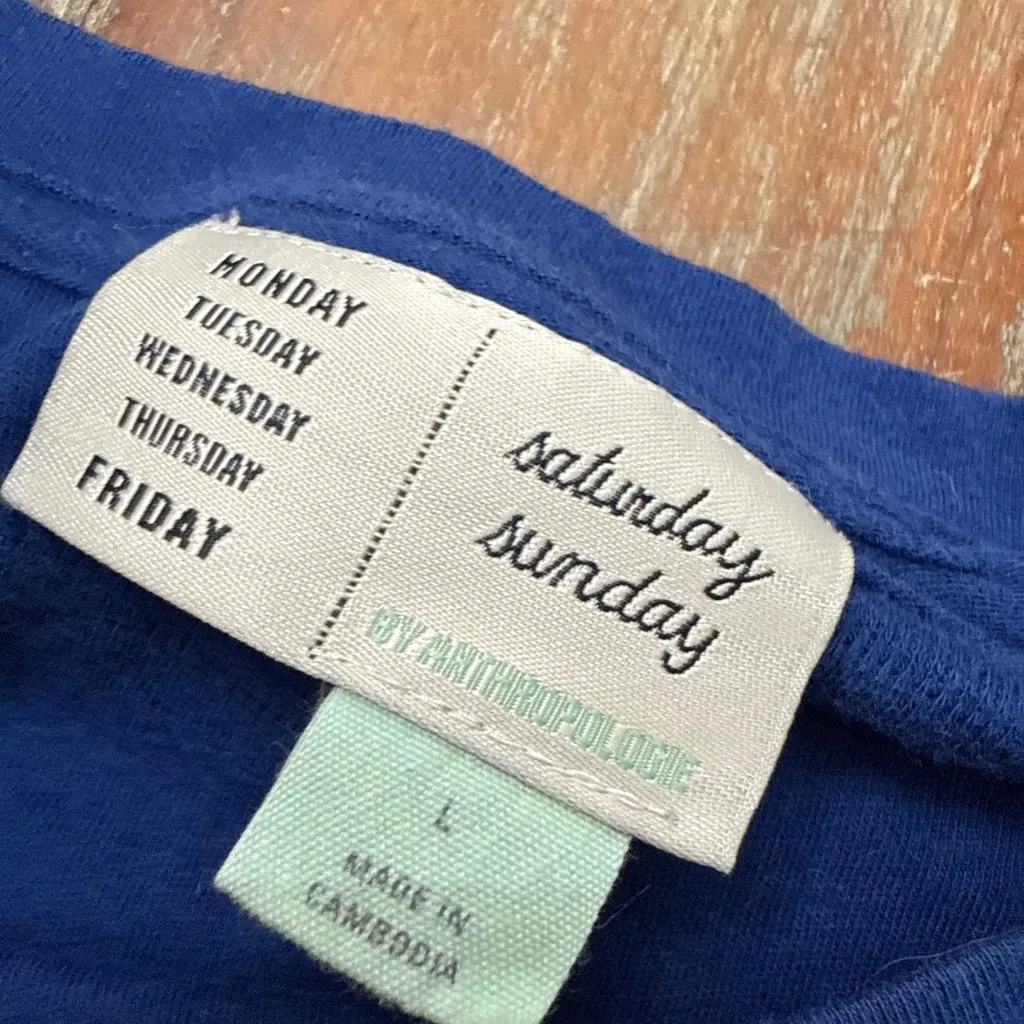 Anthropologie Saturday Sunday Blue Crew Neck Textured Puff Sleeve Tee Large - Image 7