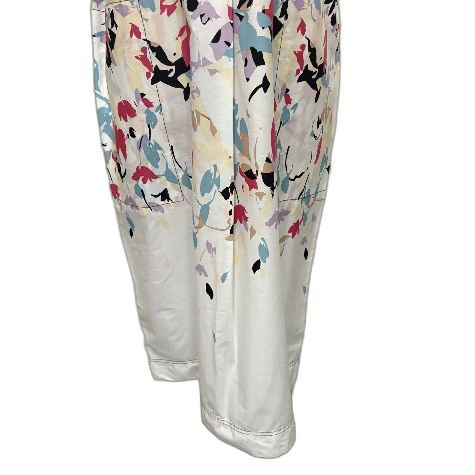Donna Karan Floral White Cotton‎ Shift Dress Pockets Garden Party Size Medium - Image 3
