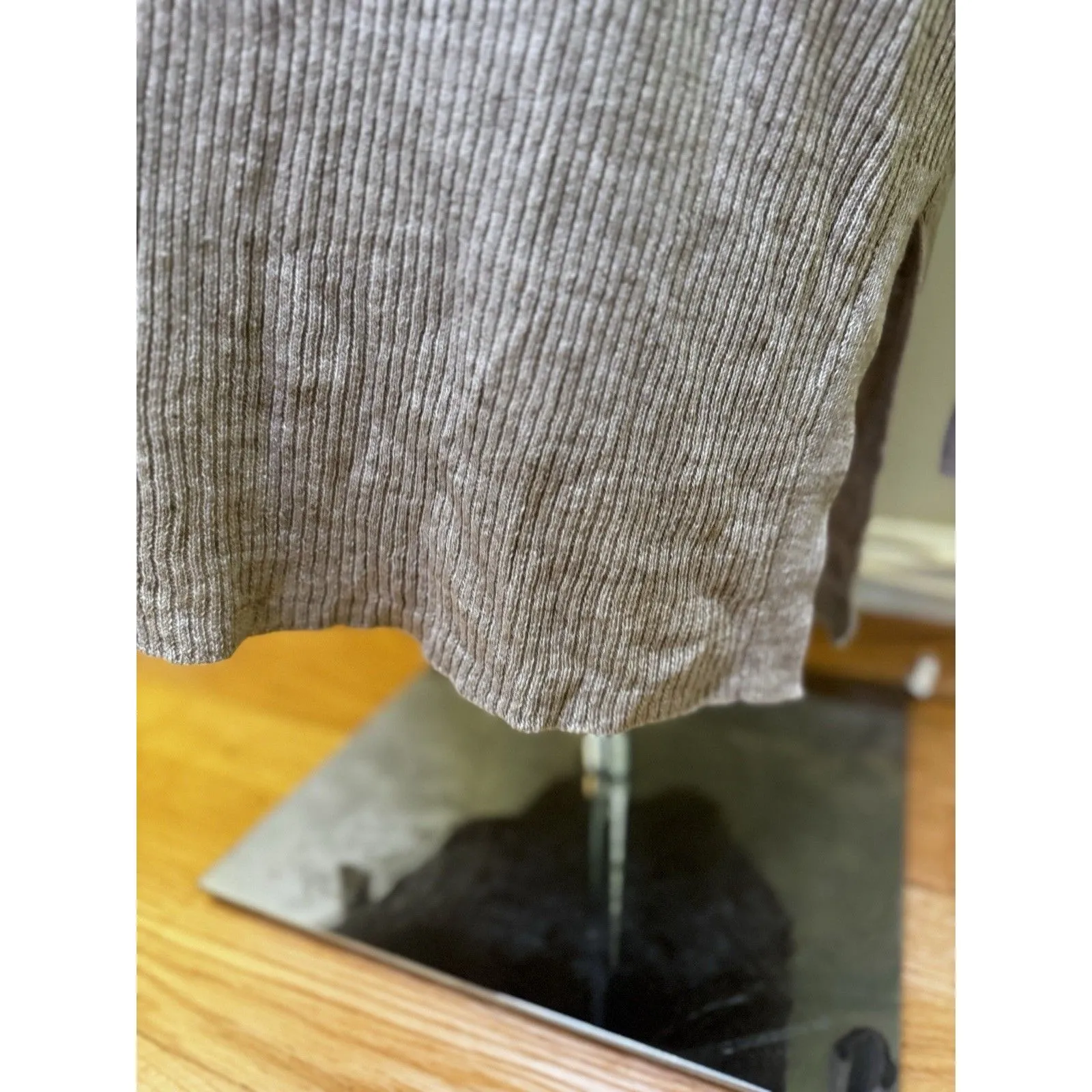 Eileen Fisher Women’s Linen Ribbed Long Sleeve Crew Neck Sweater Beige Size L - Image 14