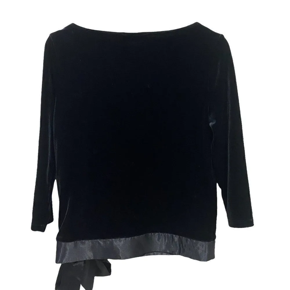 Willi Smith  black velvet feel side bow small long sleeve bouse - Image 4
