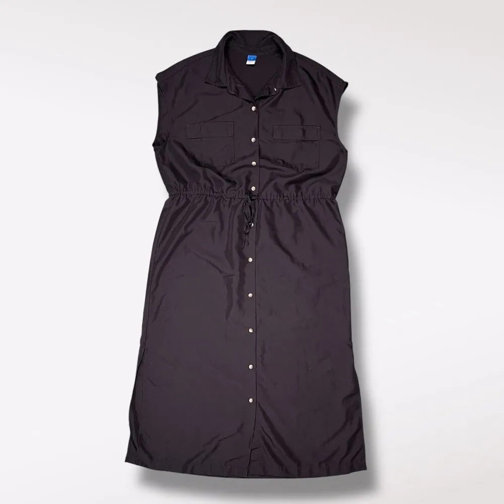 Old Navy Black Button Maxi Dress Shirt Style Drawstring Waist Small - Image 7