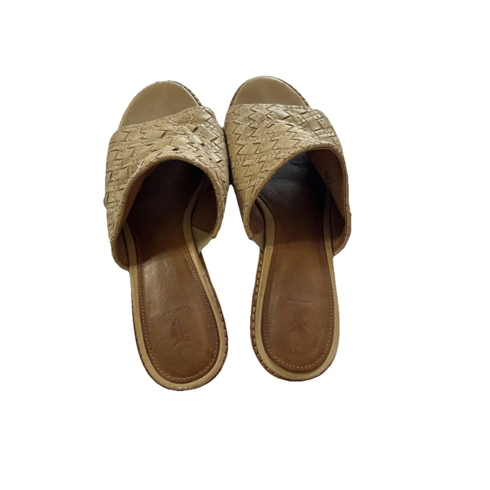 Frye Cindy Woven Mules 7.5 Leather Cream Block Heel - Image 2