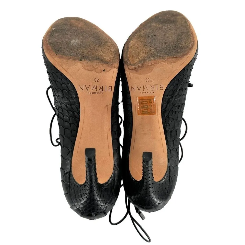 Alexandre Birman Donna Black Python Textured Leather Lace Up Heels Size 38 - Image 8