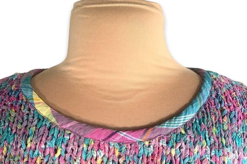 Vintage 90s Sweater Vest Woven Chunky Printed Knit Colorful Rainbow Light Pink Size M - Image 6