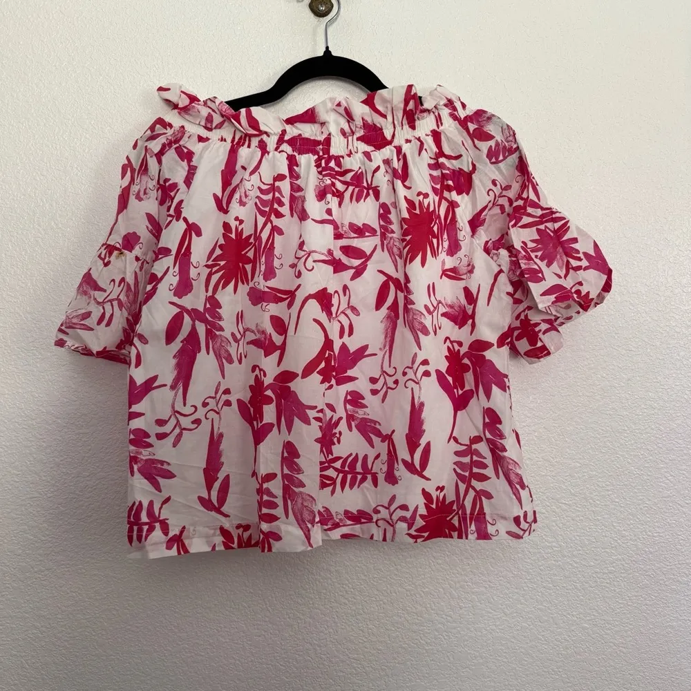 Brooke Wright Pink White Floral Off the Shoulder Top XS/Small - Image 3