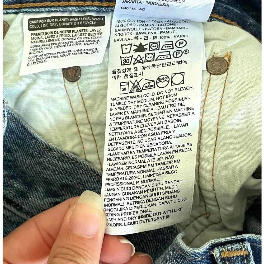 Levi's High Rise Color Block Raw Hem Straight Ankle Denim Jeans Blue Size 27 - Image 7