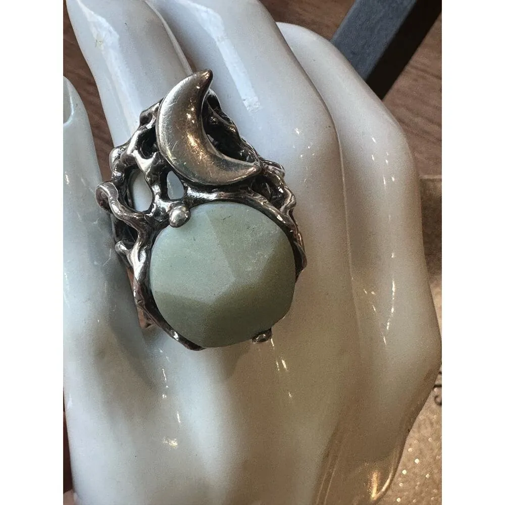 Rare Mania Mania 925 Silver Amazonite Crescent Moon Chunky Statement Ring SZ. 8 - Image 14