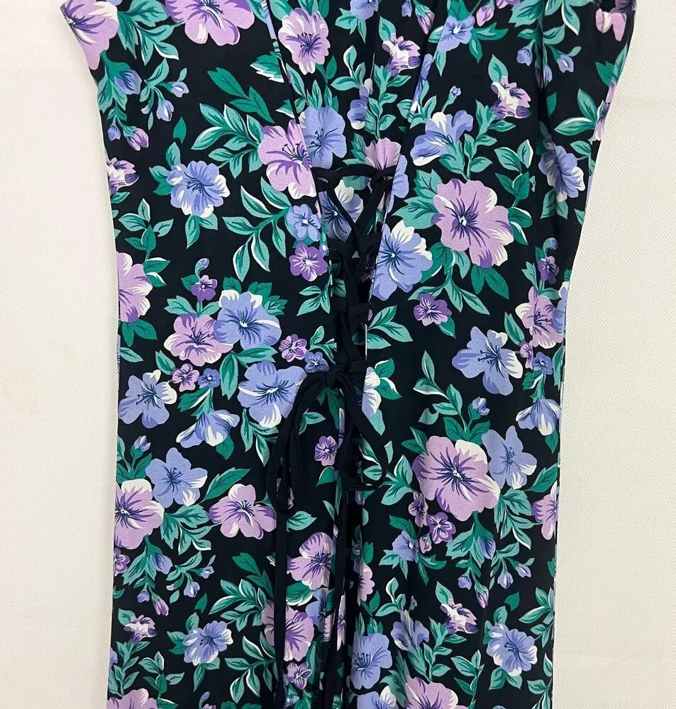 Vintage E.D. Michaels Dress Womens Small Floral Maxi Fairy Grunge Event Romantic Black - Image 9