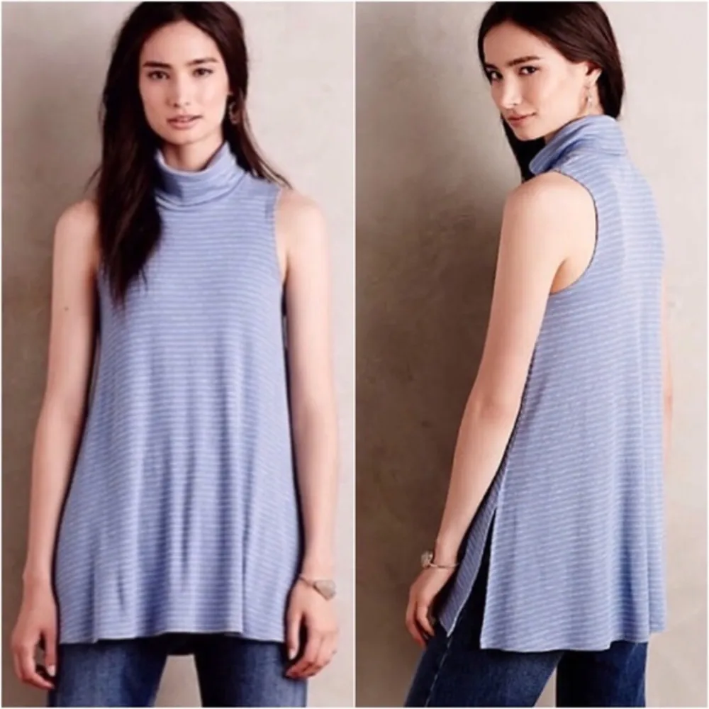 Puella ANTHRO Blue Grey Stripe Mock Neck Rib Tunic Tank $78 EUC M - Image 10