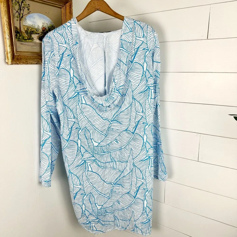 Coco Lace Up Swim Cover Up Dress Size 10 Blue White Hooded - Image 6