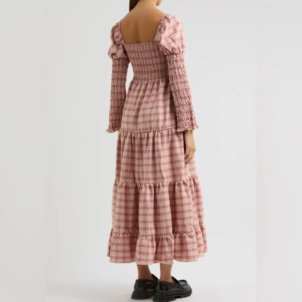 Sister Jane Pointe Check Pink Plaid Smocked Tiered Maxi Dress size L Size L - Image 4