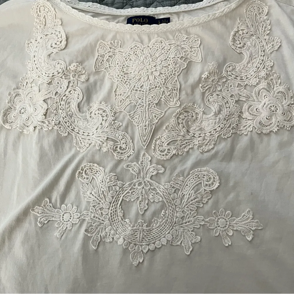 Polo Ralph Lauren Blue Label Ivory  Laced Embroidery Dolman Sleeve Top, Sz L - Image 9
