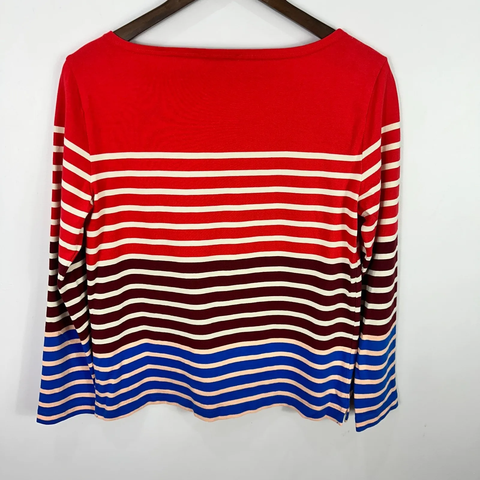 J.Crew Womens Small Red Multicolor Striped 100% Cotton Long Sleeve Top Preppy - Image 3