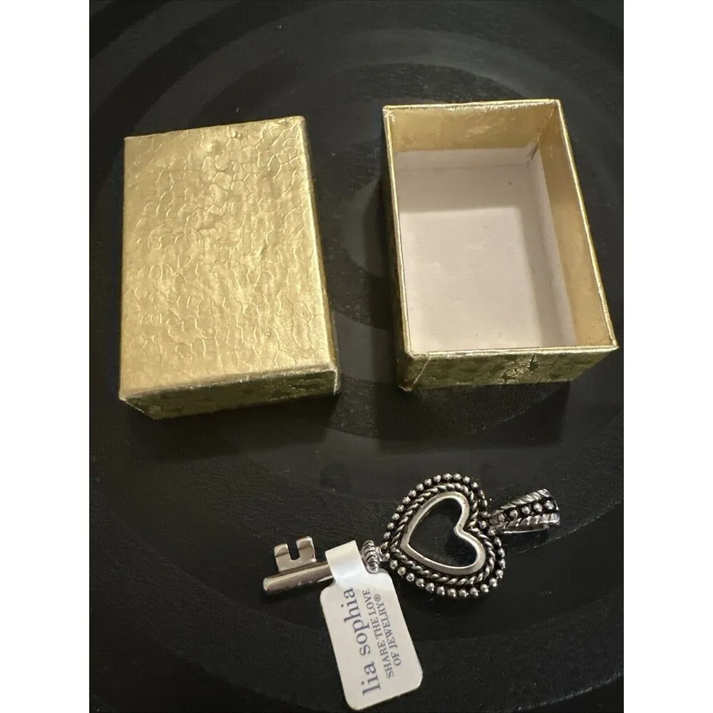 Lia Sophia “Key To My Heart” Black/ Silver Tone Charm Pendant Slide - Image 2