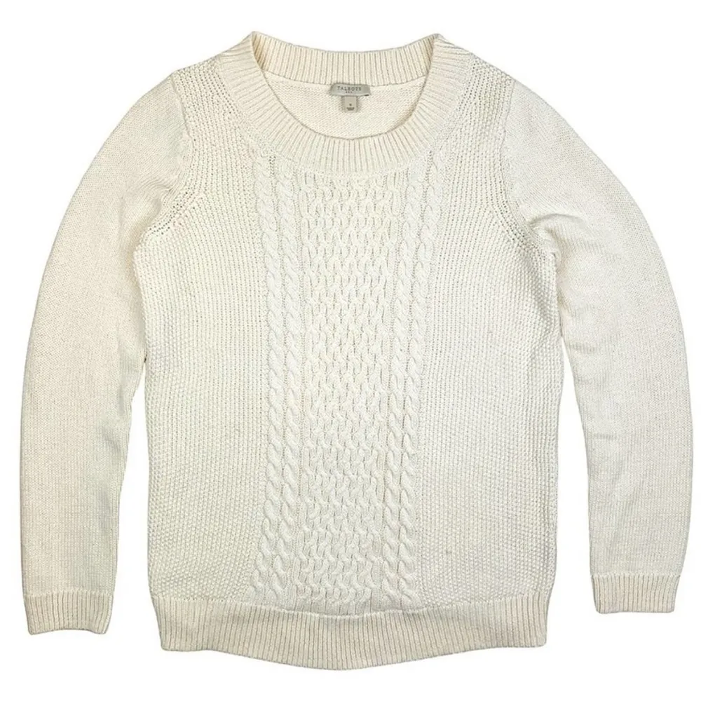Talbots Cream Shaker Stitch Cable Knit Pullover Cotton Sweater Sz M - Image 2