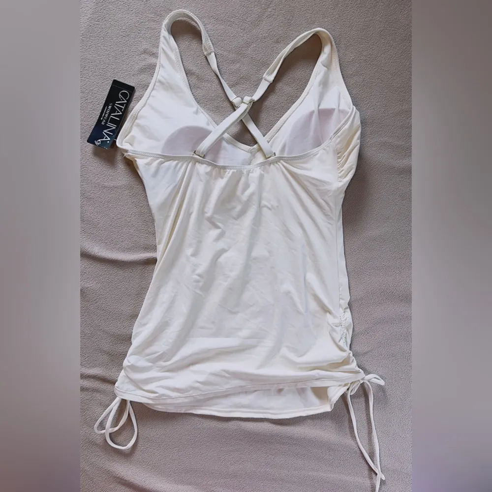 Catalina swimwear 1 piece separate top dress size M silky stretchy cream color - Image 2