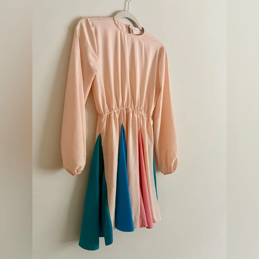 Sugarfox Colorblock Skater Style Dress Twirl Skirt Long Sleeve Size S Orange - Image 5