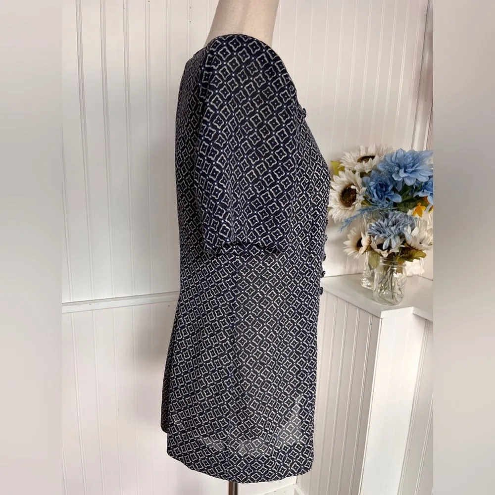 Leslie Fay  Blue Polka Dot Diamond Pattern Blouse – Size 8P - Image 2