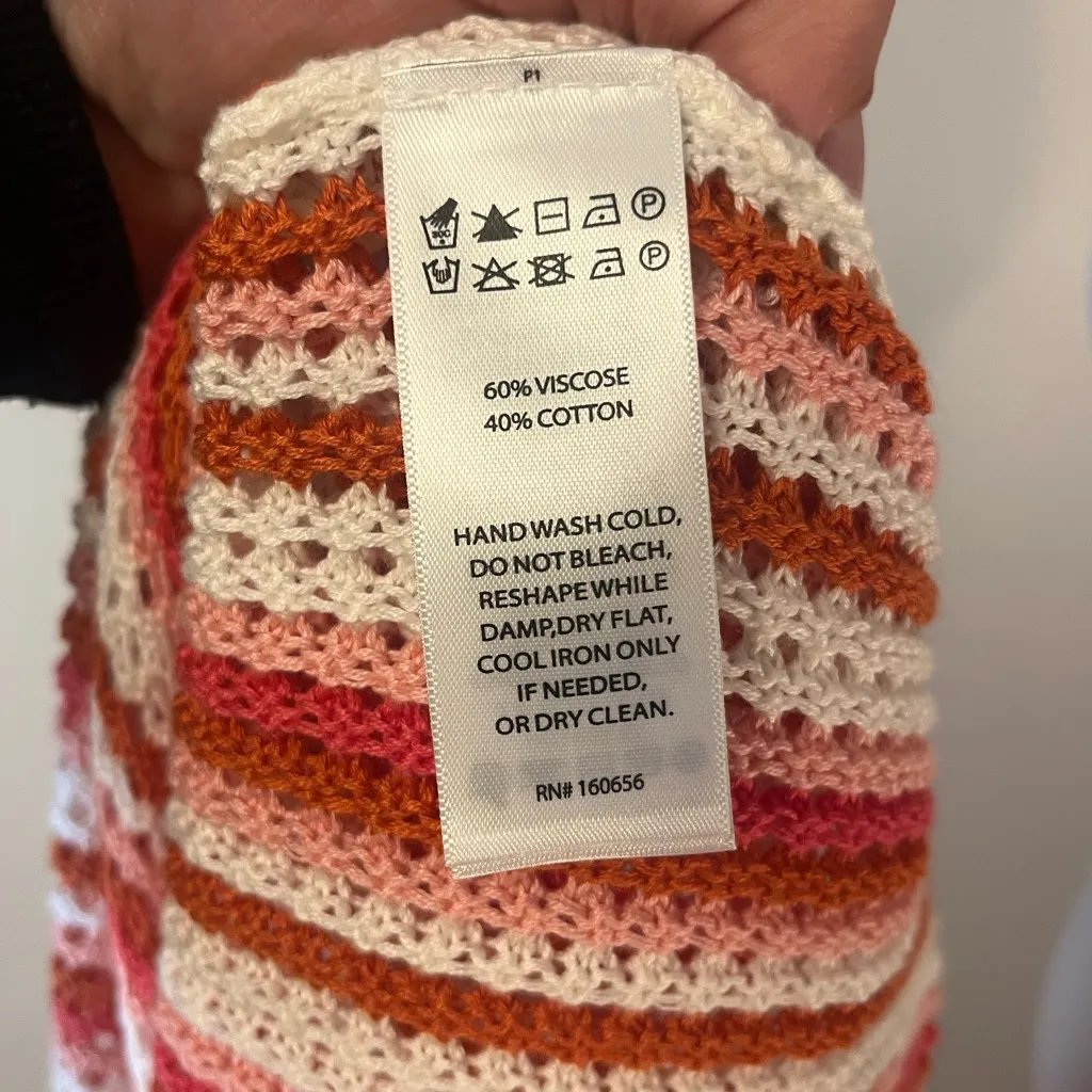 C&C California Pink Orange Striped Crochet Swim Cover Dress Women’s Medium - Image 6