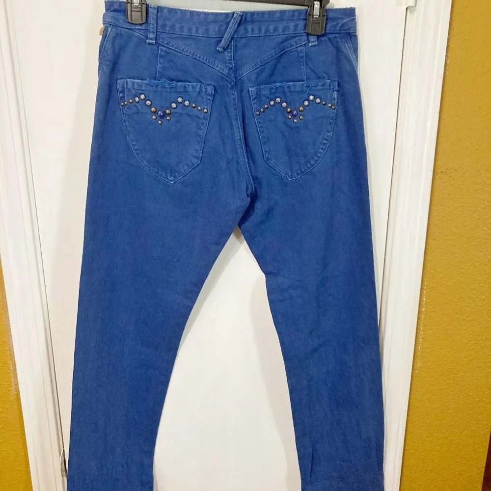 Replay women's 28 distressed carrot fit MANLEY cross mid seam jeans 28x33 29x33 Blue - Image 2