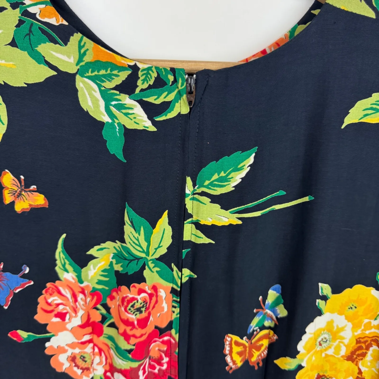 KC Spencer Vintage Floral‎ Butterfly Print Midi Dress Sz 6 Black Feminine Retro - Image 5