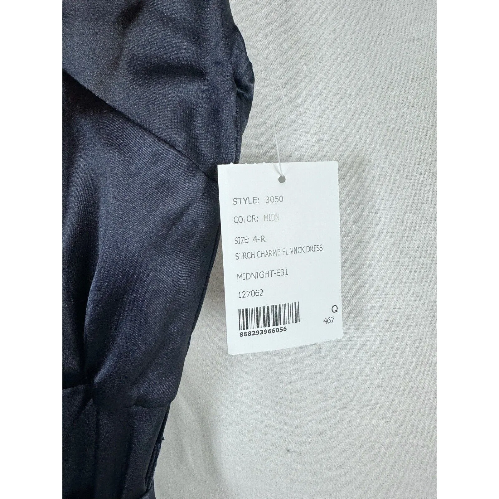 Dessy Collection 3050 Navy Cap Sleeve Faux Wrap Satin Formal Gown Sz 4 Blue - Image 4