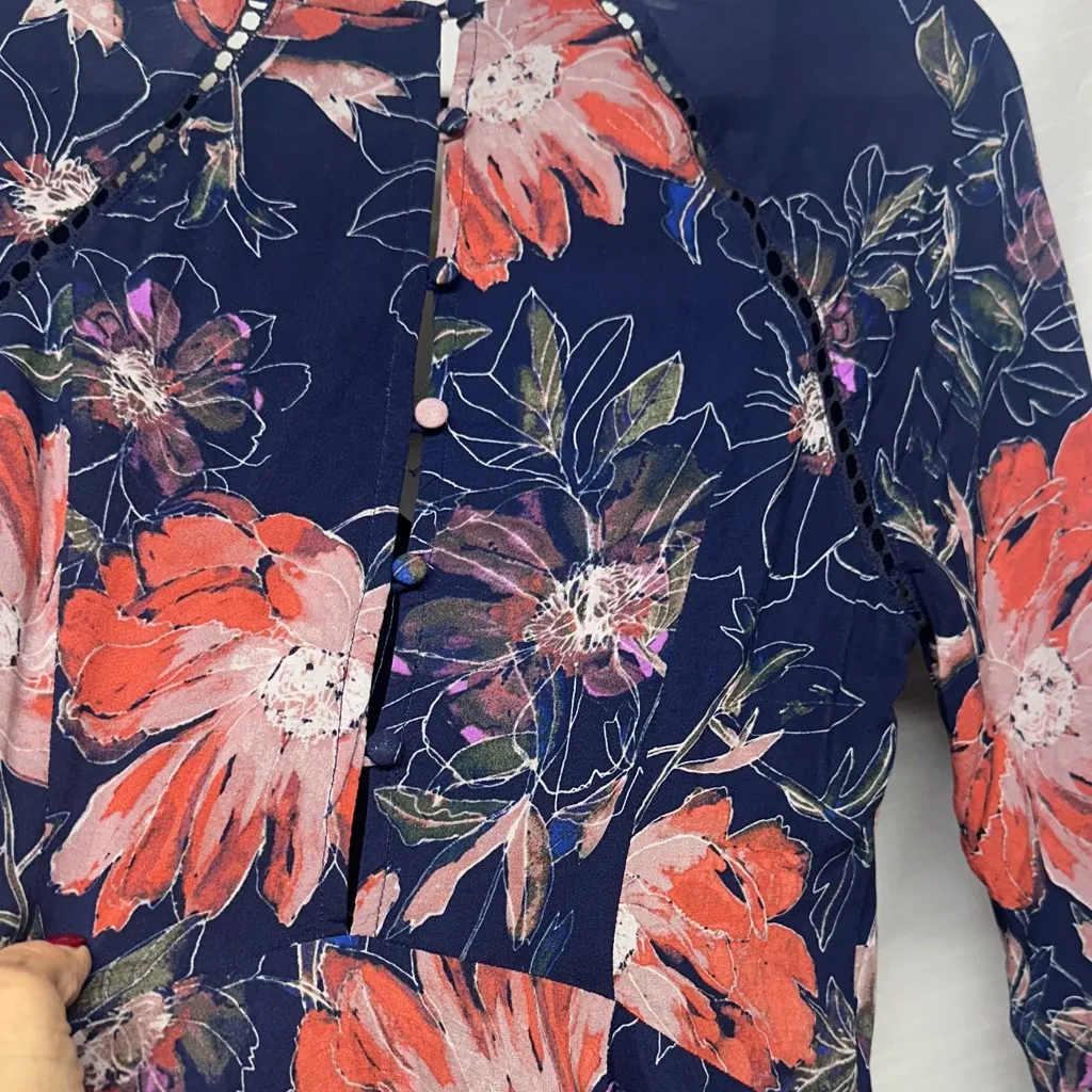 Free People Eyes On You Blue Floral Bell Sleeve Tunic Mini Dress 2. - Image 6