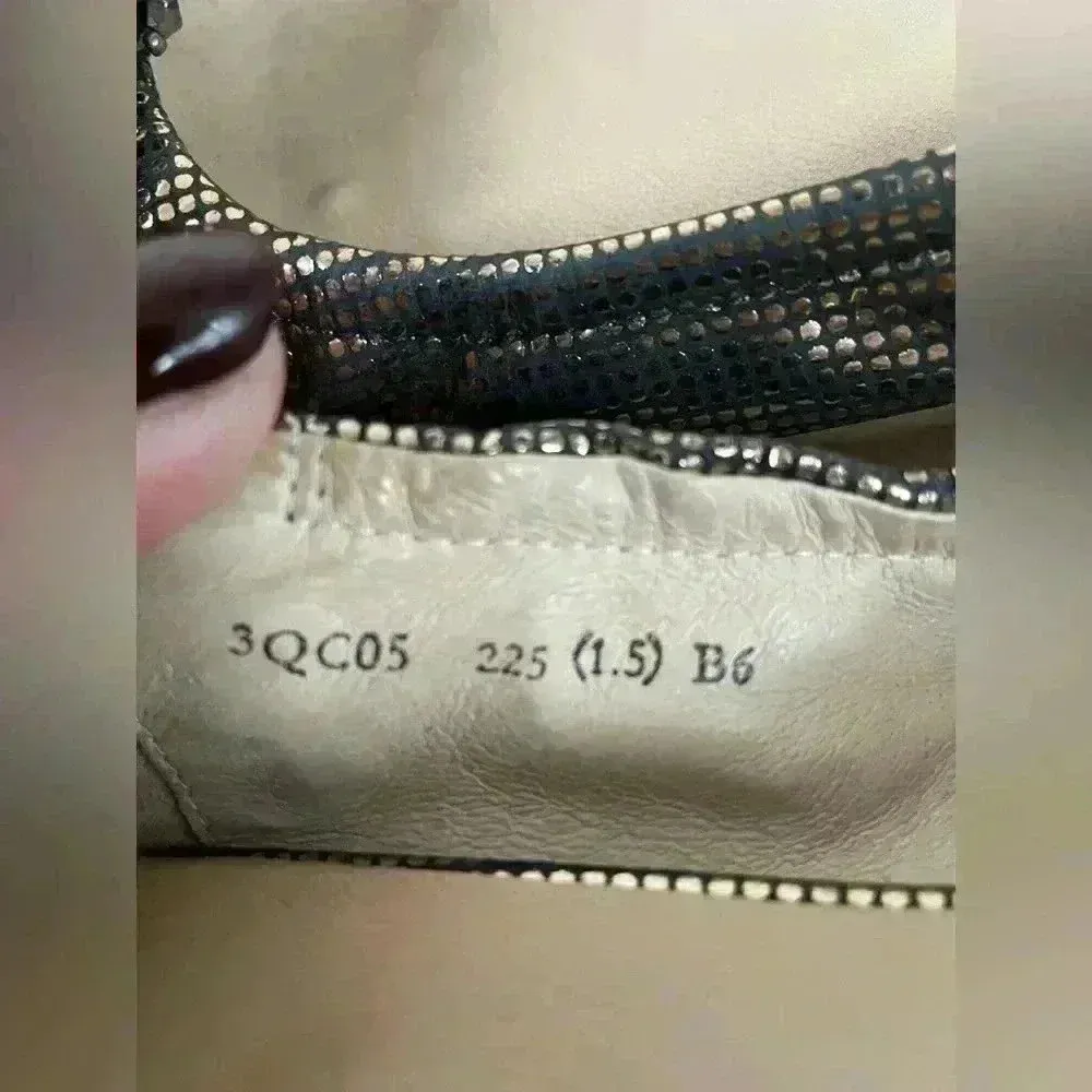 Belle Classical Series gray sequined flats with large ball adorned toe; size 6 - Image 6