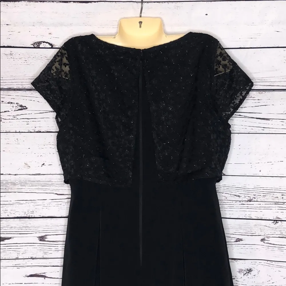 Lauren Conrad NWT Size 14 Black Tiered Embellished Floral Overlay Dress - Image 5